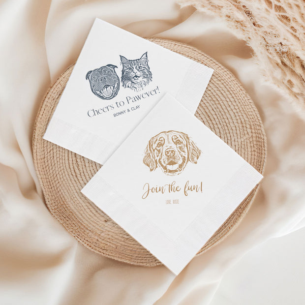 Custom Pet Wedding Cocktail Napkins - Pet Photo + Name Pet Napkins Mod Paws 