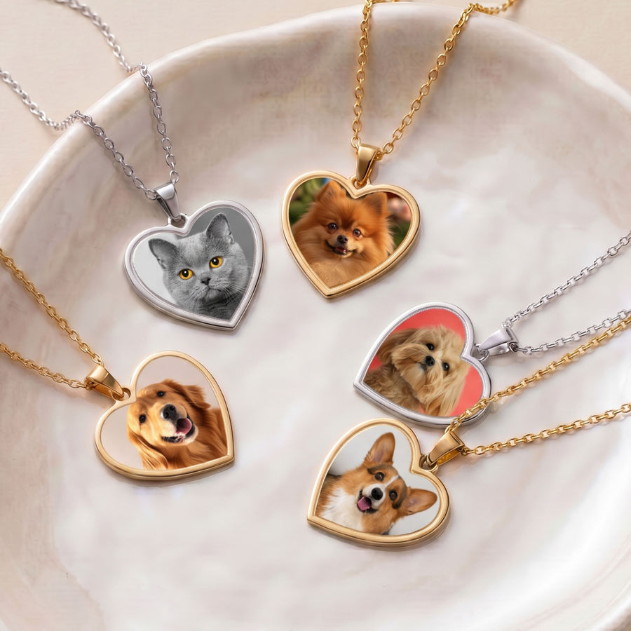 Custom Pet Photo Heart Necklace - Pet Face Pet Necklace Mod Paws