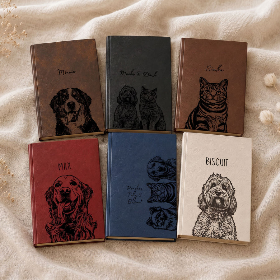 Custom Pet Engraved Vegan Leather Journal with Pet Photo + Name Pet Journal Mod Paws