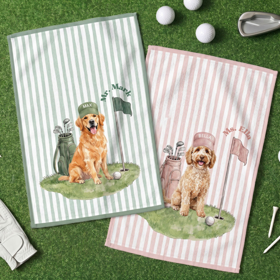 Custom Stripe Pet Golf Towel - Pet Photo + Name Pet Golf Towel Mod Paws