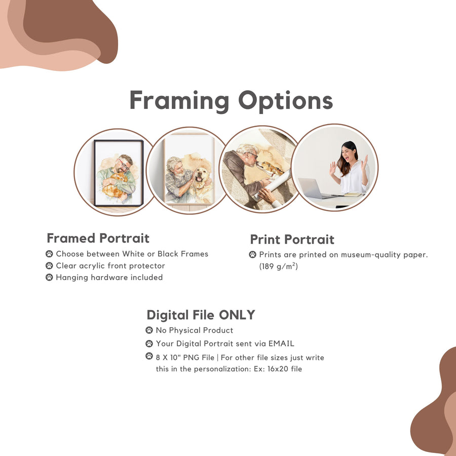 Custom Watercolor Father's Day Pet Portrait - Man + Pet Photo Pet Portraits Mod Paws Digital Portrait 8"x10"