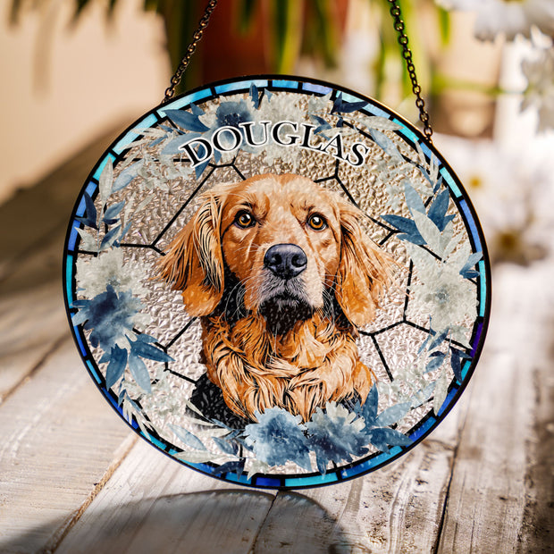 Custom Pet Stained Glass Suncatcher - Pet Photo + Name Suncatchers Mod Paws 