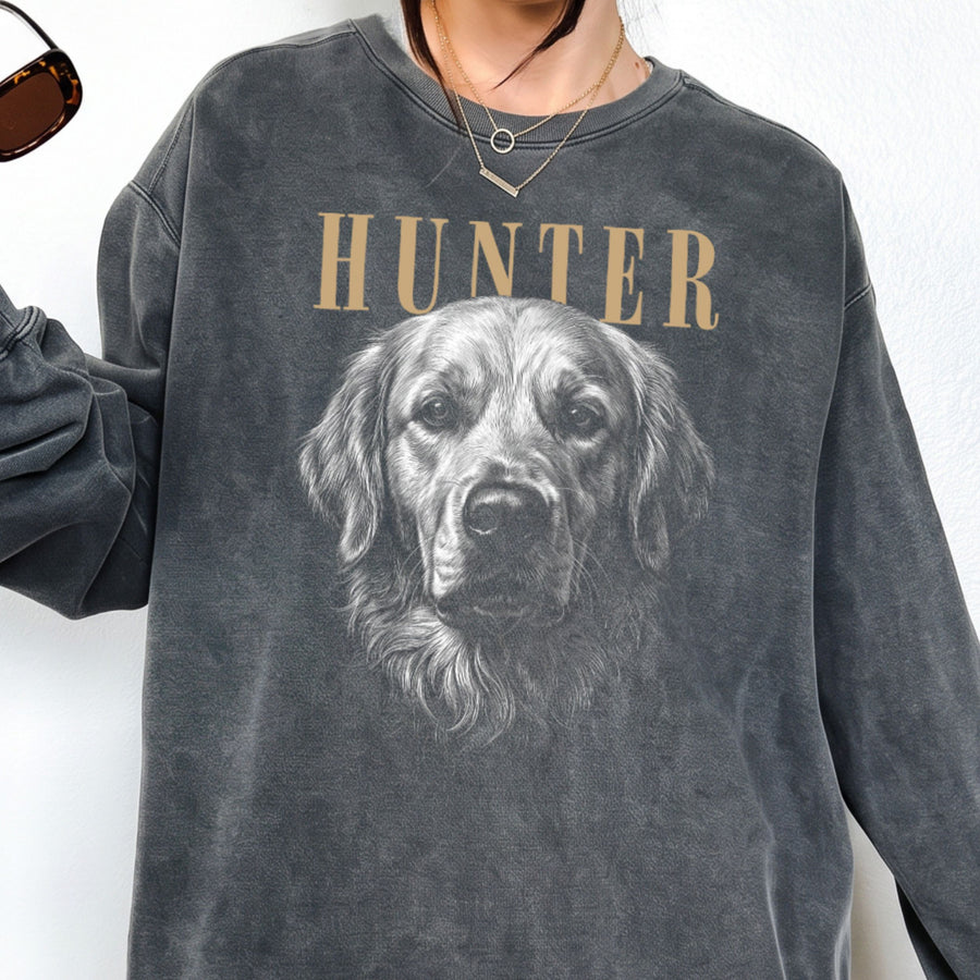 Custom Comfort Colors Pet Sketch Portrait Sweater - Pet Photo + Name Pet Sweater Mod Paws