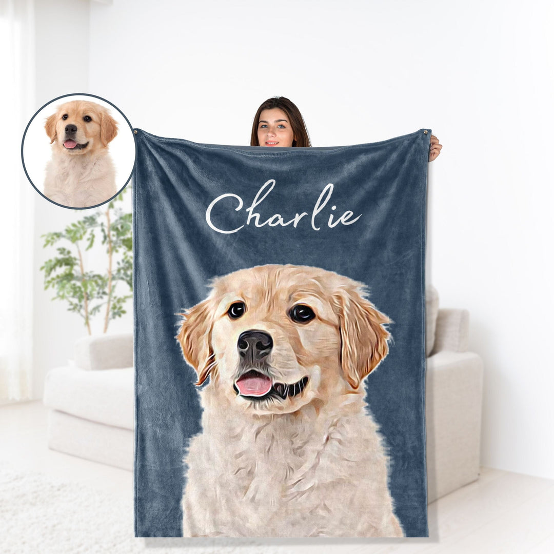 Personalized Name Golden Retriever Dog Fleece Blanket, Custom Dog Name Blanket, Housewarming Gift store For Dog Lover, Birthday Gift For Her Him