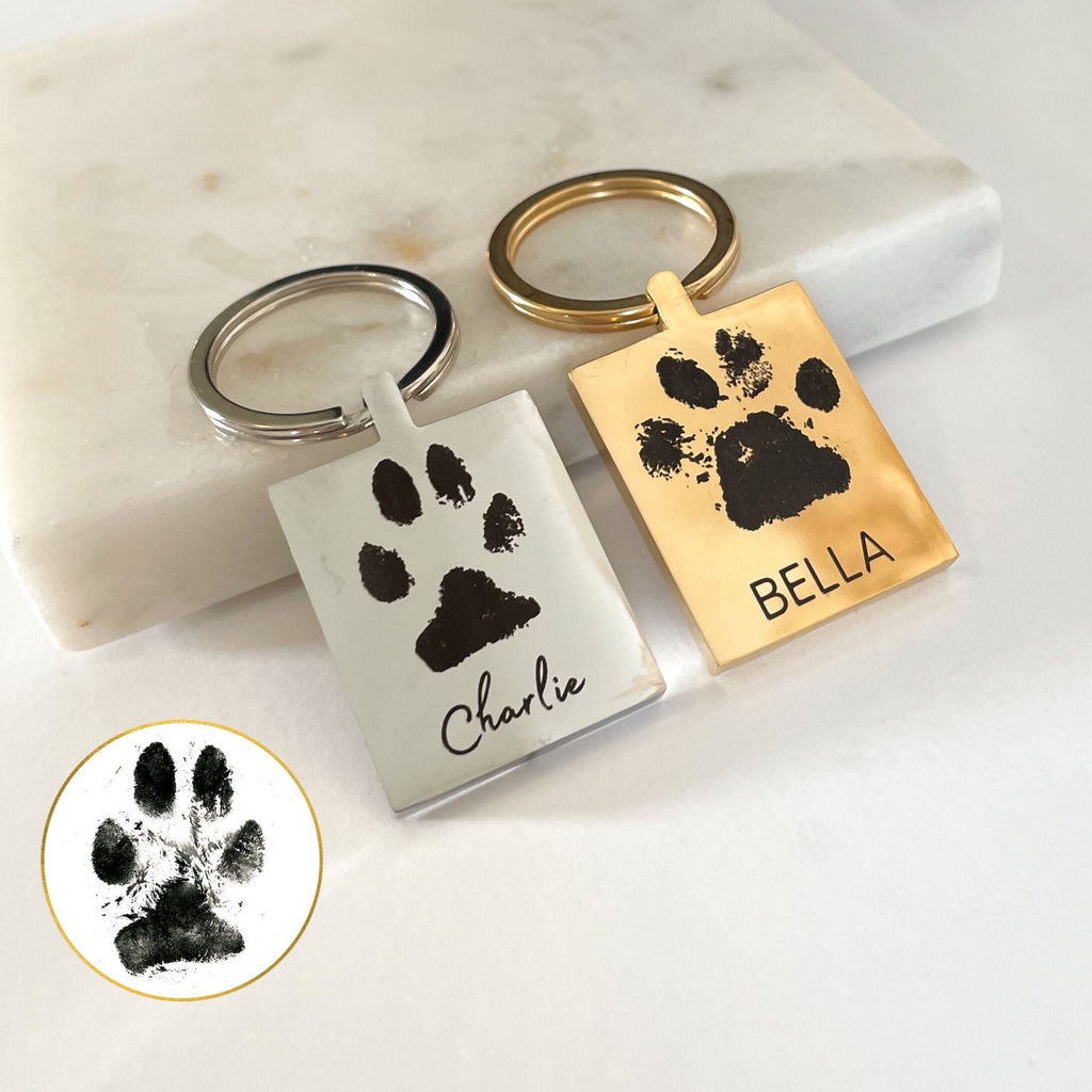 Personalised Paw Print Leather Keyring