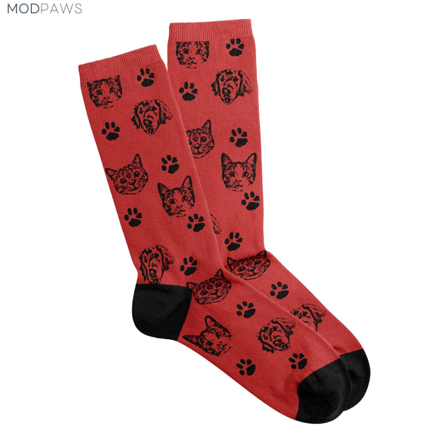 Custom Pet Socks - Pet Photo + Name Pet Socks Mod Paws Bold Red S Unisex 1