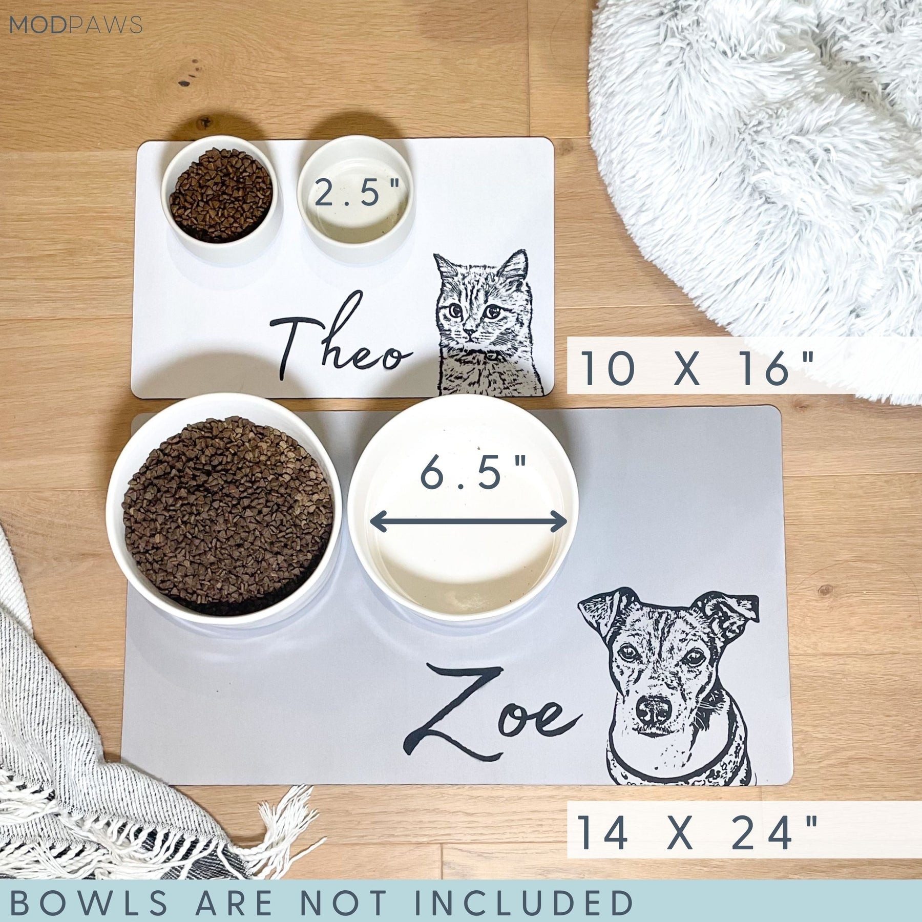 Personalized Cat Pet Dog Food Bowl Mat Waterproof Leather Feeder Placemat  17x11
