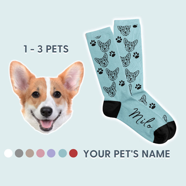 Custom Pet Socks - Pet Photo + Name Pet Socks Mod Paws Light Blue S Unisex 1